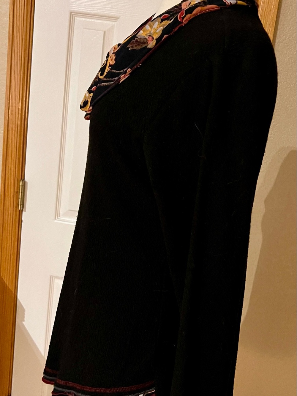 Parsley & Sage Black Cowl Neck Tunic top with attached Floral Scarf Accent - Picture 2 of 5